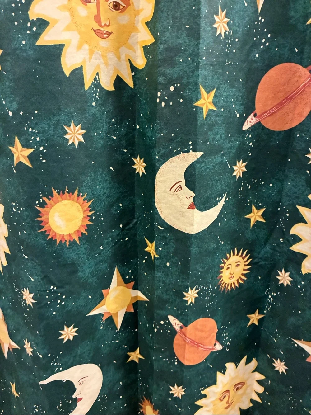 Vintage 90s Celestial Shower Curtain Made in USA Sun Moon Stars Whimsigoth Boho
